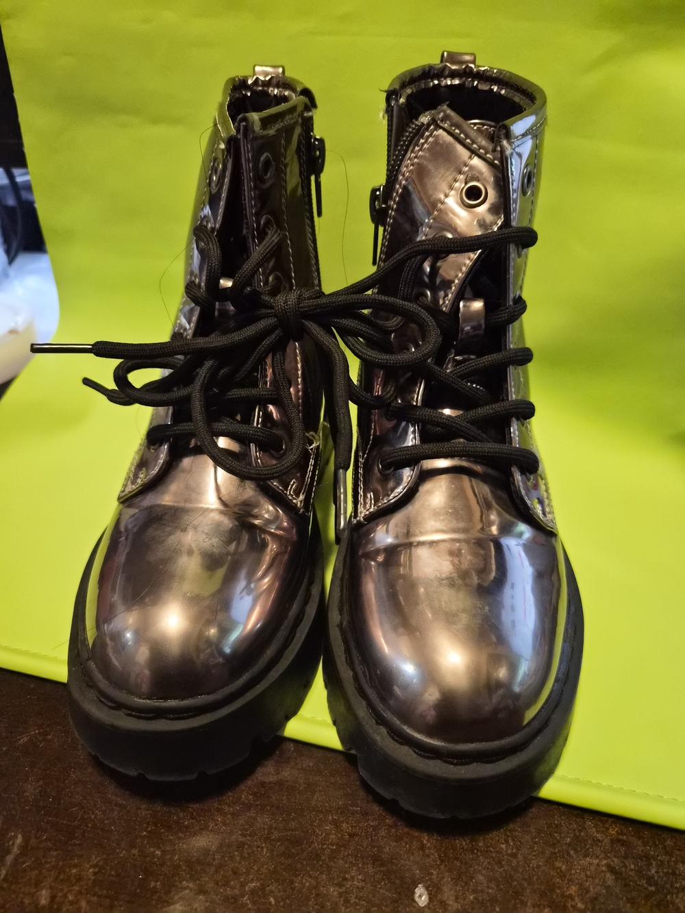 Steve Madden Metallic Kids Lace-Up Combat Boots